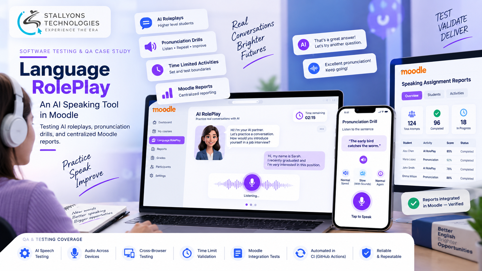 Language RolePlay: QA for an AI Speaking Tool on Moodle